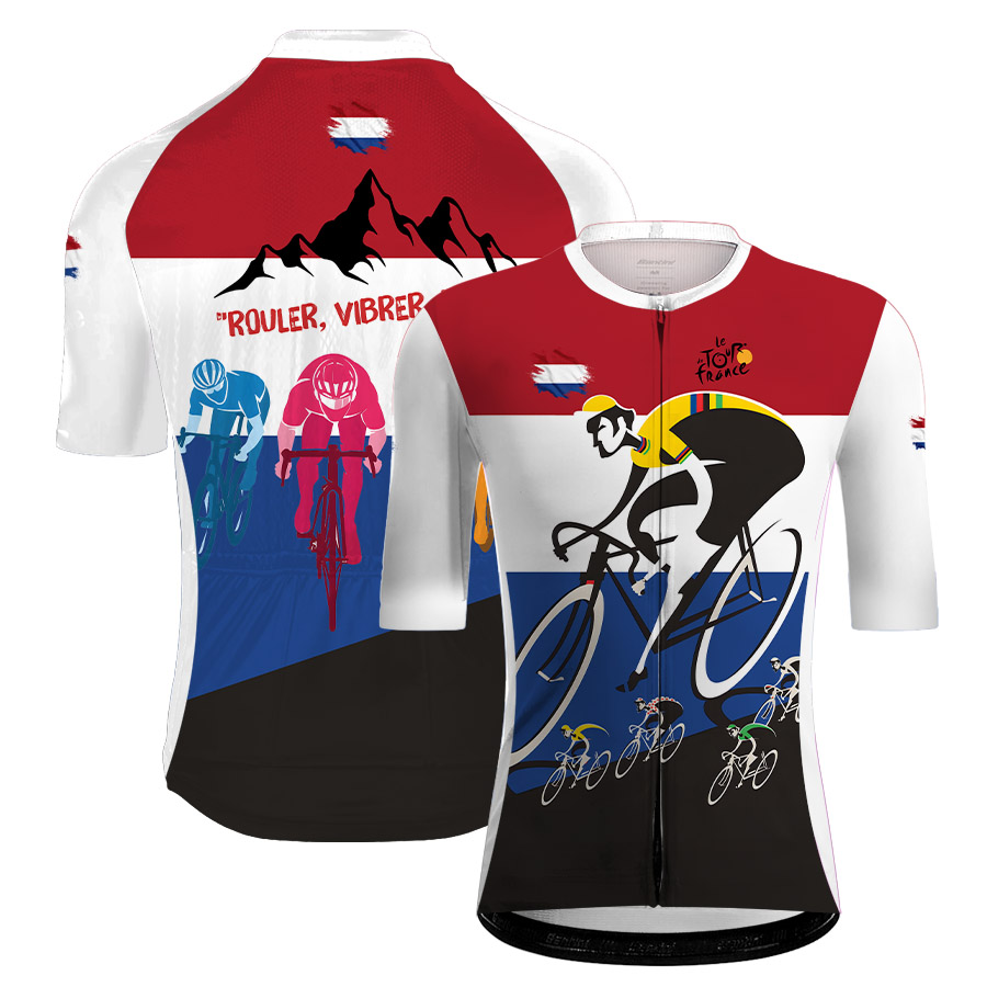 Maillot Cyclisme Montagne – “Rouler, Vibrer, Vaincre” – Tour de France – Édition Tricolore BKT68
